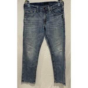 Silver Jeans Mens 34/32 Eddie Relaxed Fit Tapered Leg Blue Distressed